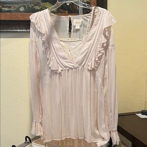 Maeve Blush Ruffle V-Neck Blouse